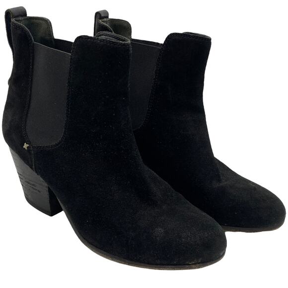 Rag & Bone New York Black Suede Chelsea Boot 37.5 (US 7.5) EUC Block Heel - Picture 1 of 7
